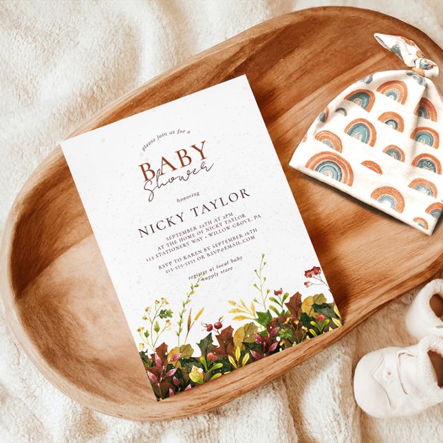 Convites Chá de fraldas Floral de outono de Neve (Criador carregado)