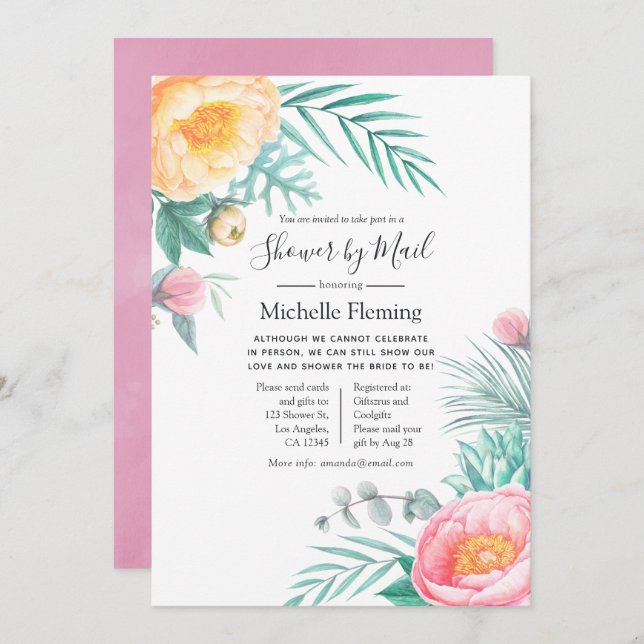 Convites Chá de fraldas Floral de Pastel Tropical por Mail (Frente/Verso)