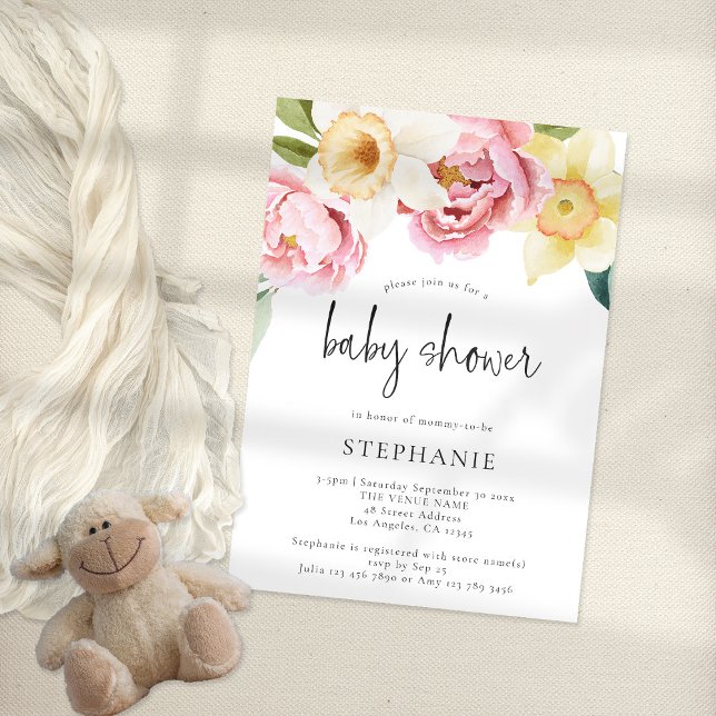 Convites Chá de fraldas Floral de Peões Amarelos Modernos (Criador carregado)