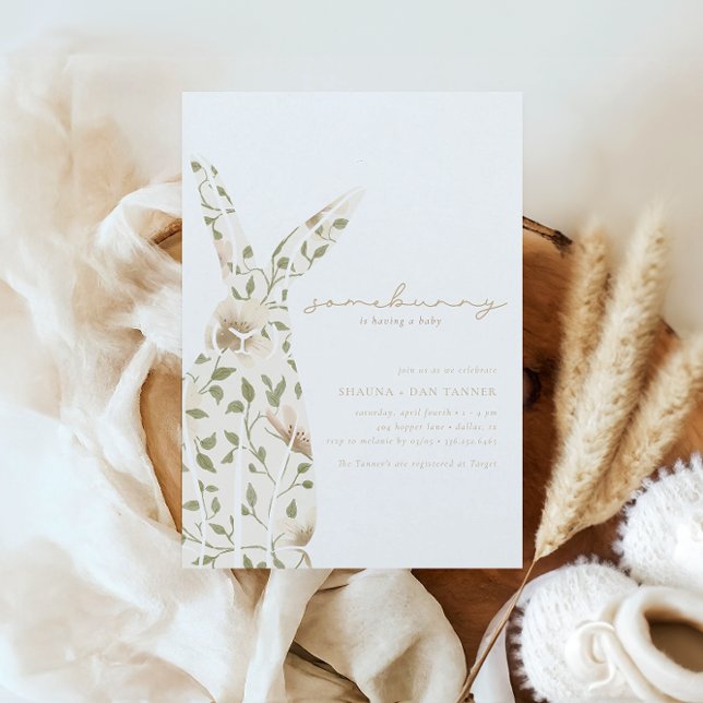 Convites Chá de fraldas Floral de Primavera Asbunny (Criador carregado)