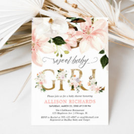 Convites Chá de fraldas floral de renda rosa pincelado