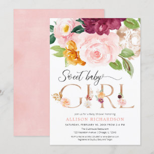 Convites chá de fraldas floral de rosa-blush burgundy