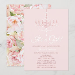 Convites Chá de fraldas Floral de Rosa Chandelier Cor-de-Ro