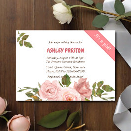 Convites Chá de fraldas Floral de Rosa para Aquarela