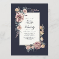 Chá de fraldas Floral de Vintage, Elegante Azul e 