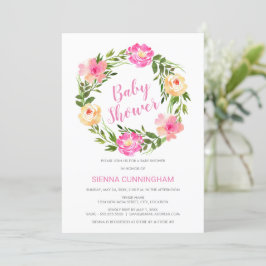 Convites Chá de fraldas Floral de Wreath de Aquarela