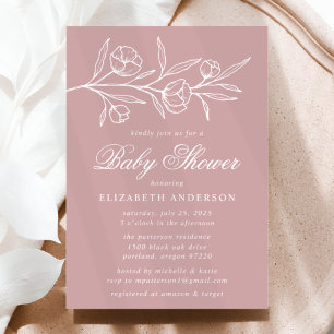 Convites Chá de fraldas Floral Desenhado por Rosa Dusty
