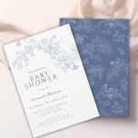 Convites Chá de fraldas Floral Desenho da Linha Azul Vintag<br><div class="desc">Vintage Blue Line Desenhado Convite Floral para Chá de fraldas Este maravilhoso convite para chás de fraldas azuis é a perfeita recepção para o novo bebê.</div>