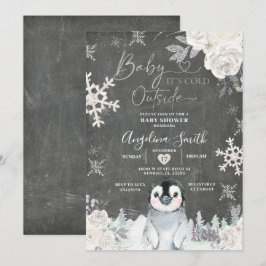 Convites Chá de fraldas Floral do Chalkboard Penguin Snowfl