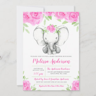 Convites Chá de fraldas floral do elefante da aguarela
