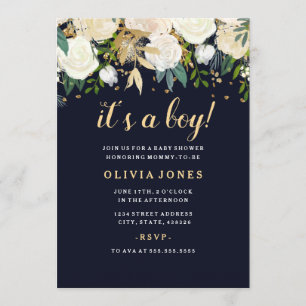 Convites Chá de fraldas floral do menino Sparkling do