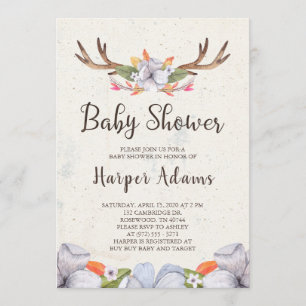 Convites Chá de fraldas floral dos Antlers de Boho