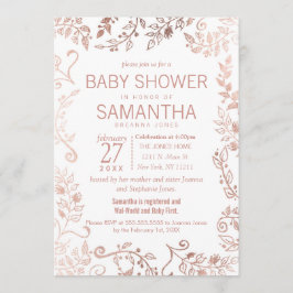 Convites Chá de fraldas Floral Dourado Rosa Branca Elegante
