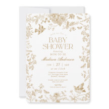 Chá de fraldas Floral Dourado Toile De Jouy Vintag