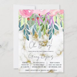 Convites Chá de fraldas Floral e Marble de Aquarela