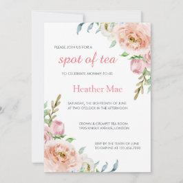 Convites Chá de fraldas Floral Elegante Pastel Rosa