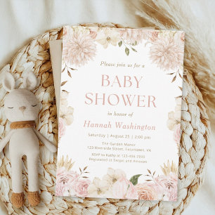 Convites Chá de fraldas Floral Elegante Rosa Boho