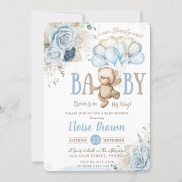 Convites Chá de fraldas Floral Floral Azul do Urso Teddy