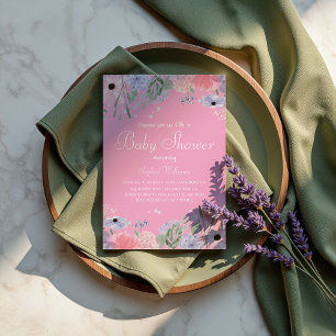 Convites Chá de fraldas Floral - Flores Elegantes De Aquare