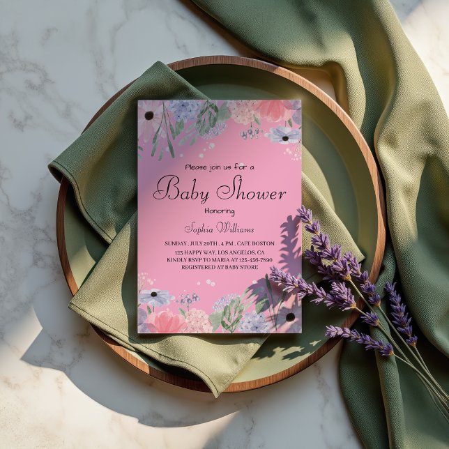 Convites Chá de fraldas Floral - Flores Elegantes De Aquare (Criador carregado)