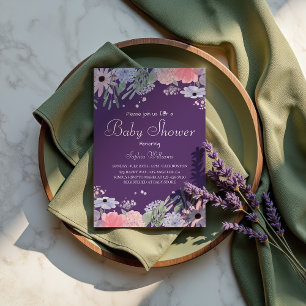 Convites Chá de fraldas Floral - Flores Elegantes De Aquare