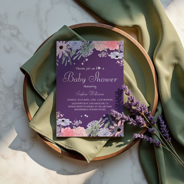 Convites Chá de fraldas Floral - Flores Elegantes De Aquare (Criador carregado)