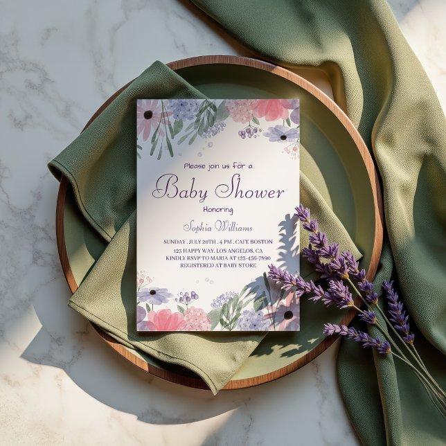 Convites Chá de fraldas Floral - Flores Elegantes De Aquare (Criador carregado)