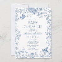 Chá de fraldas Floral Francês Blue Toile De Jouy