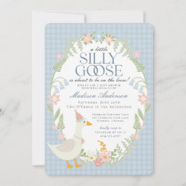 Convites Chá de fraldas Floral Gingham Bobo Azul