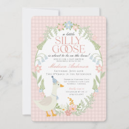 Convites Chá de fraldas Floral Gingham de Ganso Bobo Rosa