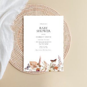 Convites Chá de fraldas Floral Minimalista Boho