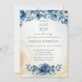 Convites Chá de fraldas Floral Moderno Azul
