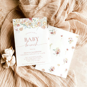 Convites Chá de fraldas Floral Moderno, Menina Rosa Brunch