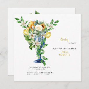 Convites Chá de fraldas Floral Neutral Mediterrânica