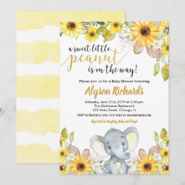 Convites Chá de fraldas floral neutro de elefante amarelo