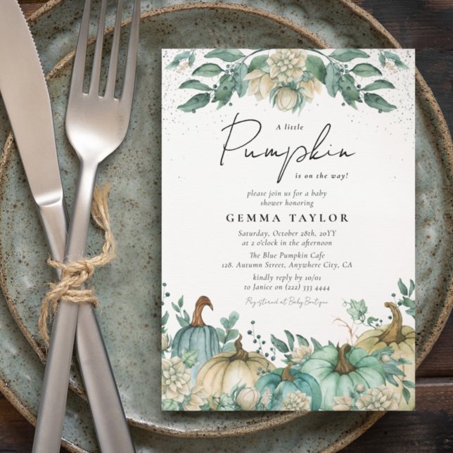 Convites Chá de fraldas Floral Neutro Pumpkin Watercolor (Criador carregado)