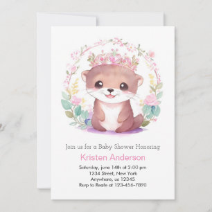 Convites Chá de fraldas Floral Otter Girl Encantado