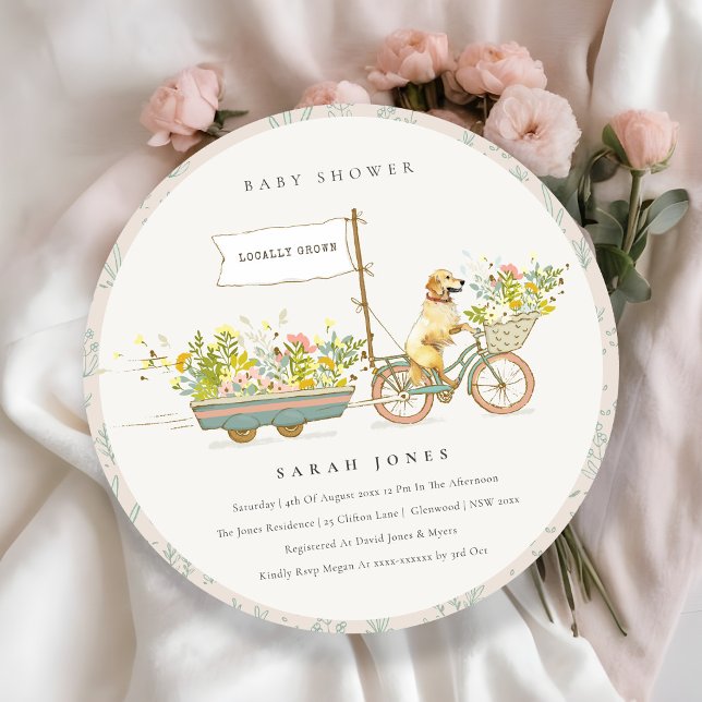 Convites Chá de fraldas Floral para Retriever de Ouro em cr (Criador carregado)