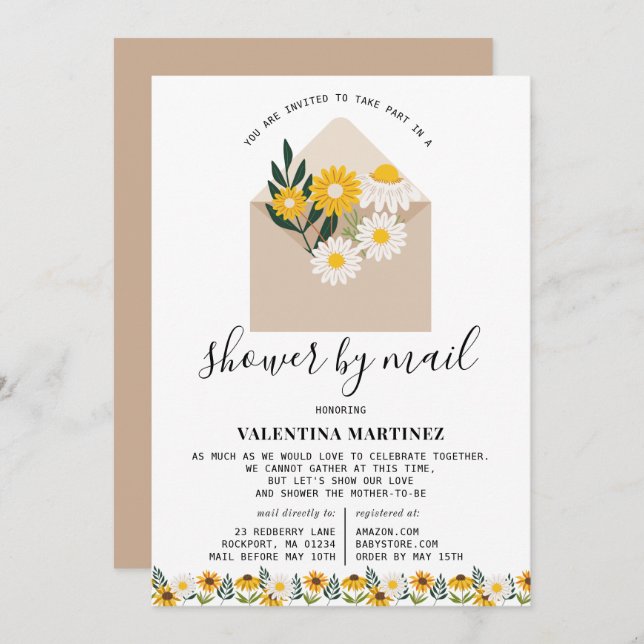 Convites Chá de fraldas Floral Primavera de Distância Longa (Frente/Verso)