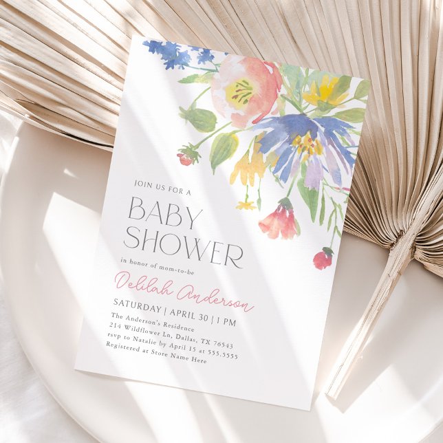 Convites Chá de fraldas Floral Primavera púrpura rosa (Criador carregado)