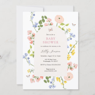 Convites Chá de fraldas Floral Romântico de Aquarela