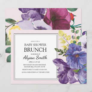 Convites Chá de fraldas Floral Rosa Amarelo Roxo Brunch