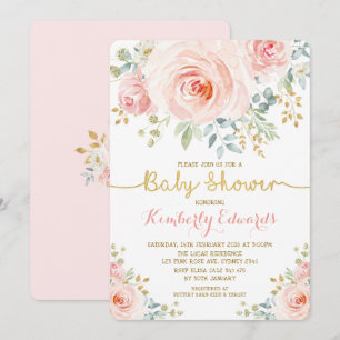 Convites Chá de fraldas Floral Rosa Blush Dourado