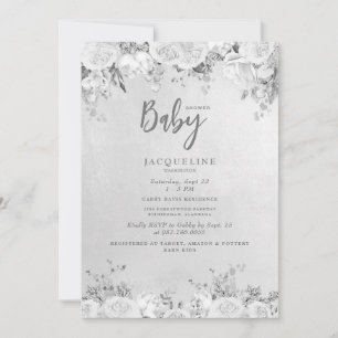 Convites Chá de fraldas Floral Rosa Branca Elegante