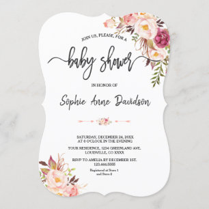 Convites Chá de fraldas Floral Rosa Cor de Água Espelho Cha