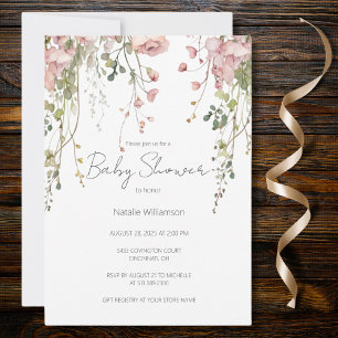 Convites Chá de fraldas Floral Rosa Delicado