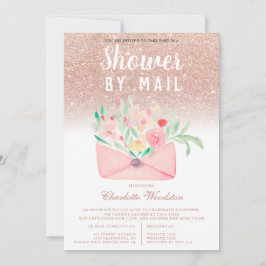 Convites chá de fraldas floral rosa dourado por correio