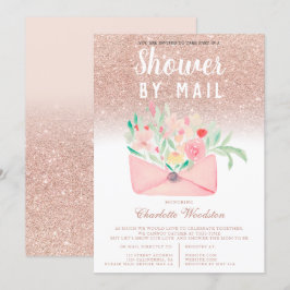 Convites chá de fraldas floral rosa dourado por correio