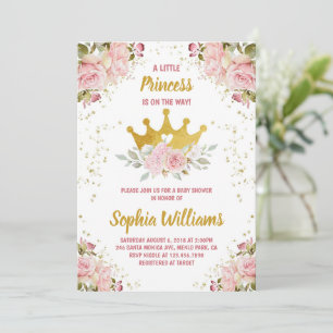 Convites Chá de fraldas Floral Rosa Dourado Princesa