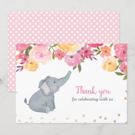 Convites Chá de fraldas Floral Rosa-Elefante Obrigado